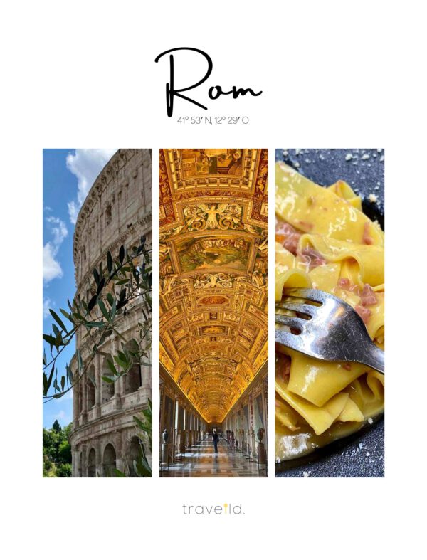 Cover Travel Guide Rom, Bild von Colosseum, Vatikanischen Museen, Pasta