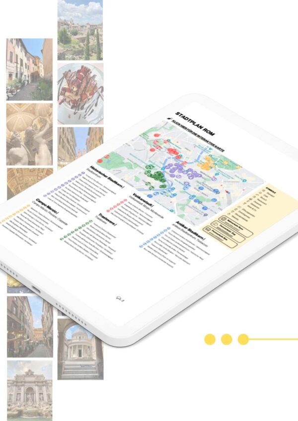 Stadtplan Rom des digitalen Reiseführer auf Tablet, mit Impressionen von Rom