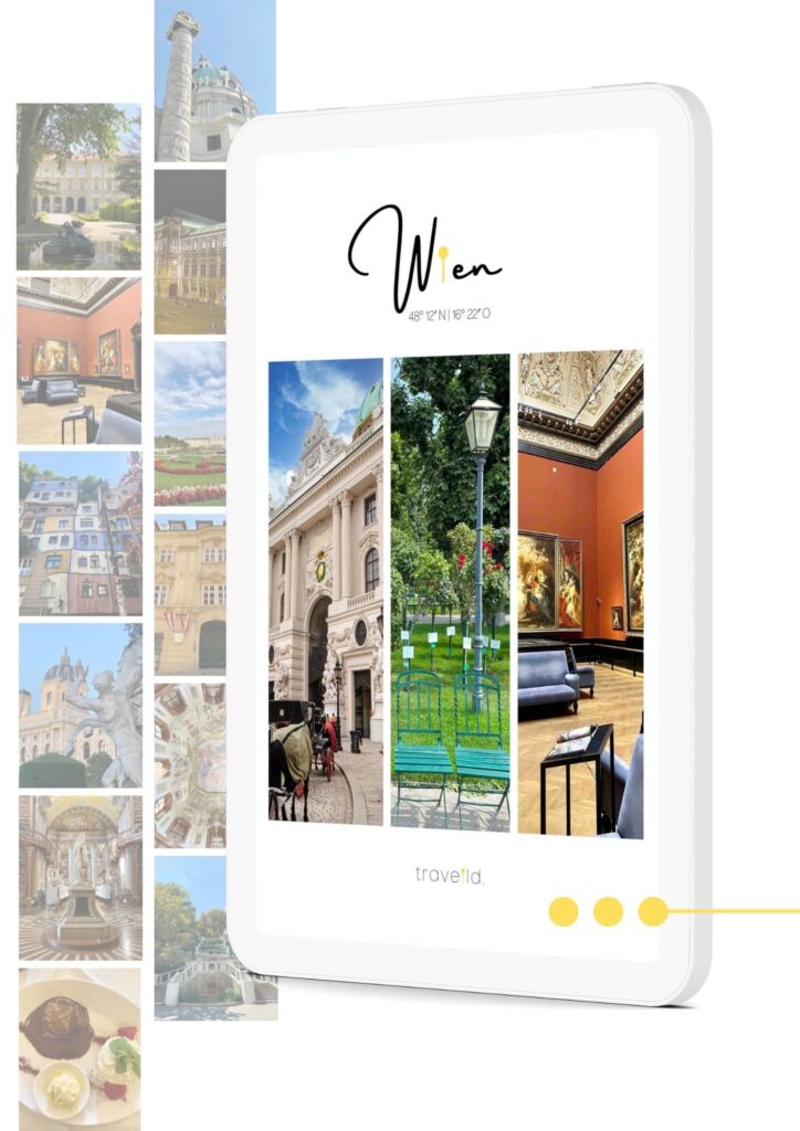 Ansicht des Coverbildes des digitalen Reiseführers für Wien auf Tablet und iPhone