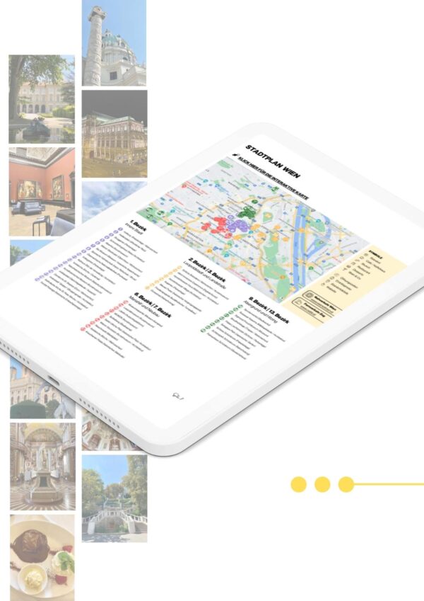 Stadtplan Wien des digitalen Reiseführer auf Tablet, mit Impressionen von Wien